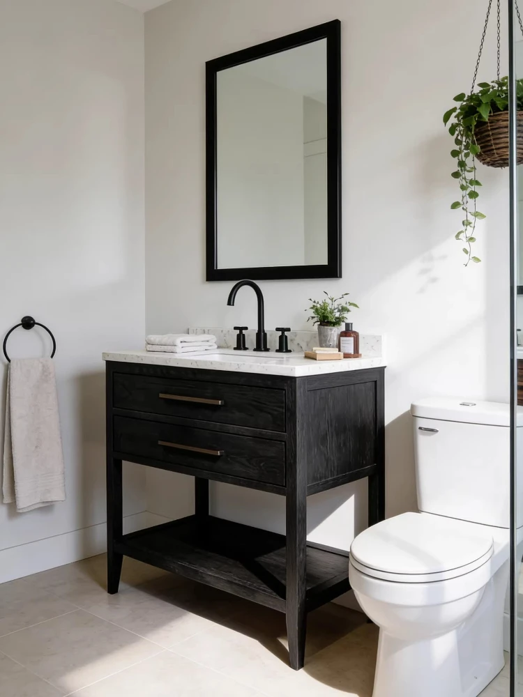 

Американская тумба для ванной комнаты с раковиной, из массива дуба, напольная, черная