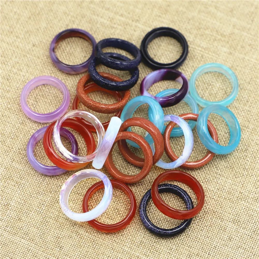 Unisex Natural Stone Couple Wedding Finger Rings Section Opal Blue Sand Purple Red Agates Created Circle Charms Christmas 6MM