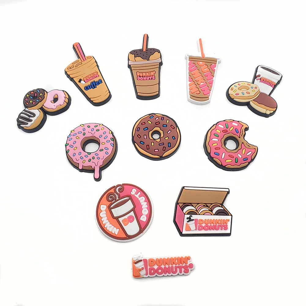 Hot 11 Pieces/Set Shoe Buckle Decoration Dunkin Donuts Coffee Charms Sandals Accessories Garden For Boys Girls Gifts