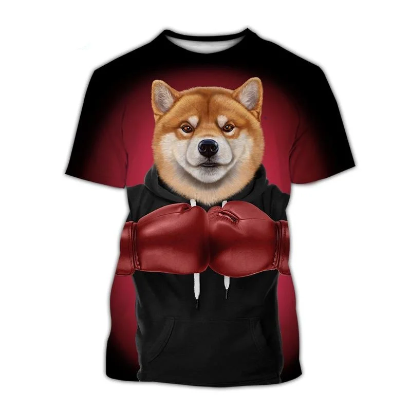 Hot Sale Boxing Dog 3D Printed T Shirt Casual Fashion Men's Short Sleeve Funny Pug Shiba Inu T-Shirt Round Neck Cute Kids Tees