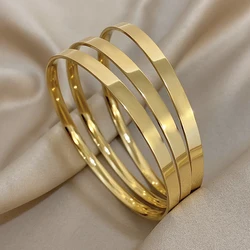 3pcs/Set Glossy Gold Color Stainless Steel Bangle Bracelet for Women Minimalist Basic Wristband Bangles Waterproof Jewelry