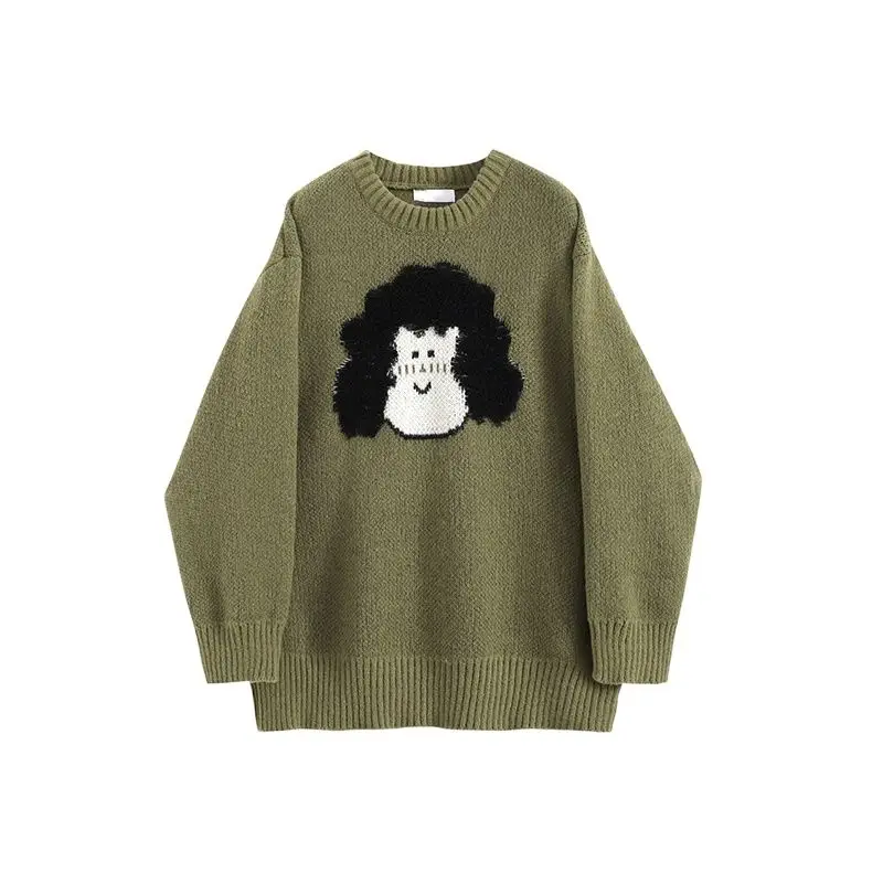 

Cute Cartoon Embroidery Loose Sweater Women's Spring Lazy Style Retro High Grade Feeling Wide Loose Sticky Knit