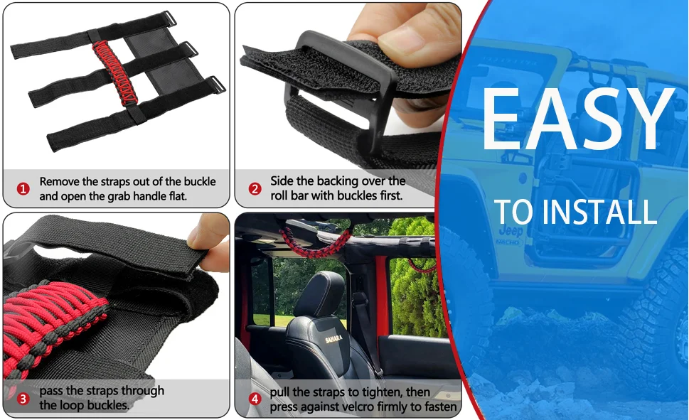 2x Roll Bar Haltegriffe Griff für Jeep Wrangler YJ TJ JK JKU JL JLU Sports Sahara Freedom Rubicon Unlimited X Gladiator – Detail 4