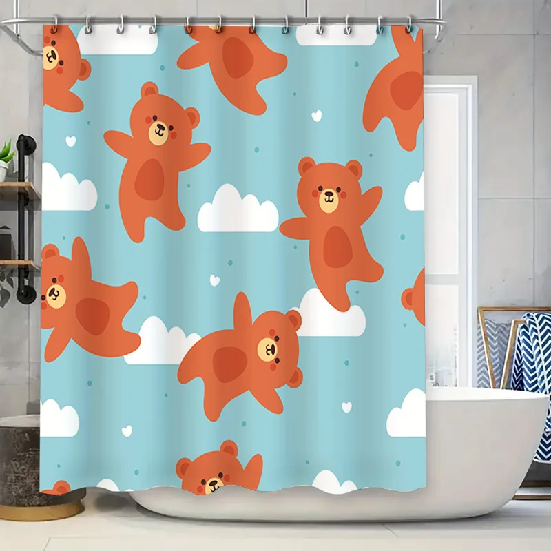 

Детская занавеска для душа для купания с рисунком медведя, водонепроницаемая ткань для домашнего декора, легко подвешиваемые кольца в комплекте!