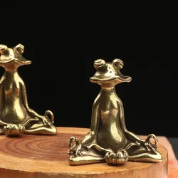 Copper Meditating Frog Ornaments Vintage Brass Sit In Meditation Statue Bronze Tea Pet Figurines Incense Holder Desk Decor