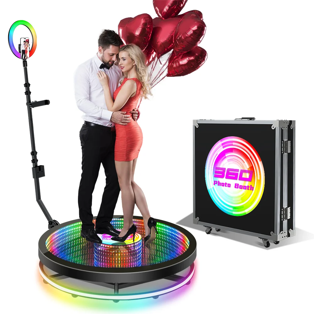 LED Glass 360 Photo Booth Slow Motion Automatic Spin Selfie Magic 360 Video Booth Machine for Parties