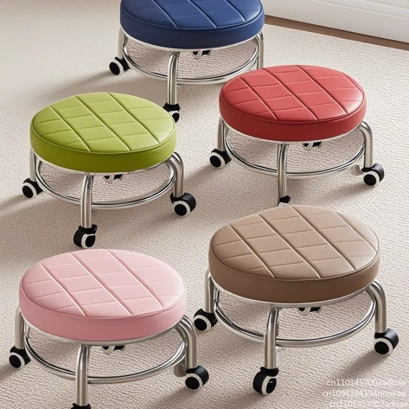 Pulley Adult Low Stool with Wheel Baby Walking Sofa  Nail Art Pedicure Shoe Change Mobile Stool Children