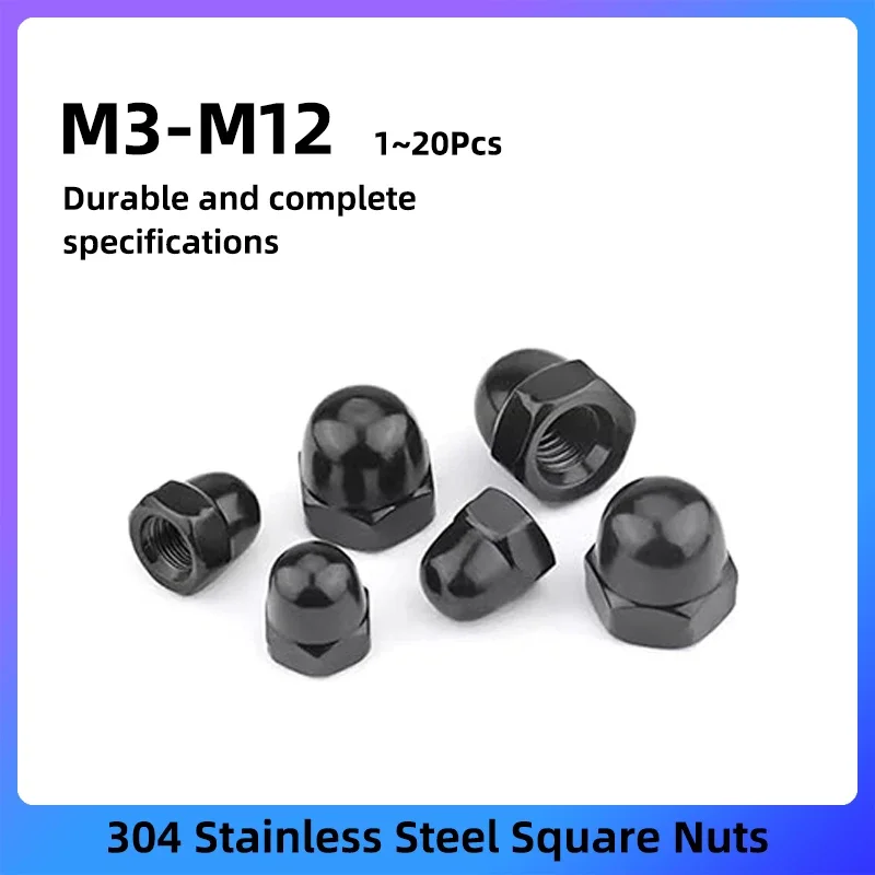 

1-10Pcs Hex Acorn Cap Nuts M3 M4 M5 M6 M8 M10 M12 304 Stainless Steel Black Acorn Nuts Caps for Bolt Dome Head Hex Nut