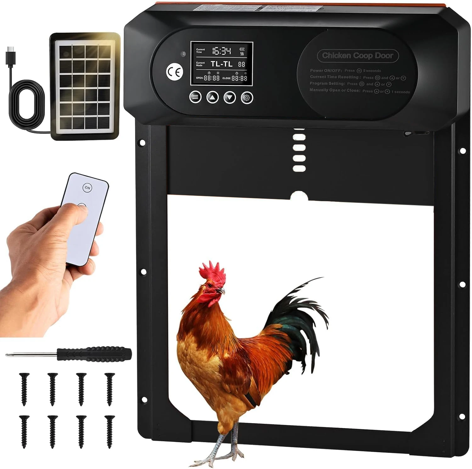 

Solar powered automatic chicken coop door, intelligent sensing automatic anti pinch chicken coop door, and electric poultry door