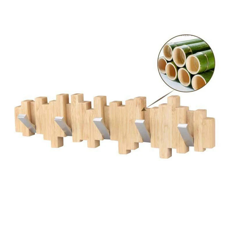 Bamboo Foldable Minimalist Wall Decoration Coat Rack Hanger Row Hook Door Wall Key Hooks Clothes Hanging Decor