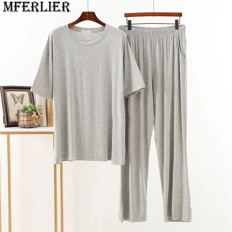 Plus Size 8XL 150kg Summer Spring Modal Home Wear Men Pajamas Sets Soft Sleep Wear Short Sleeve Top and pants Breathable 70