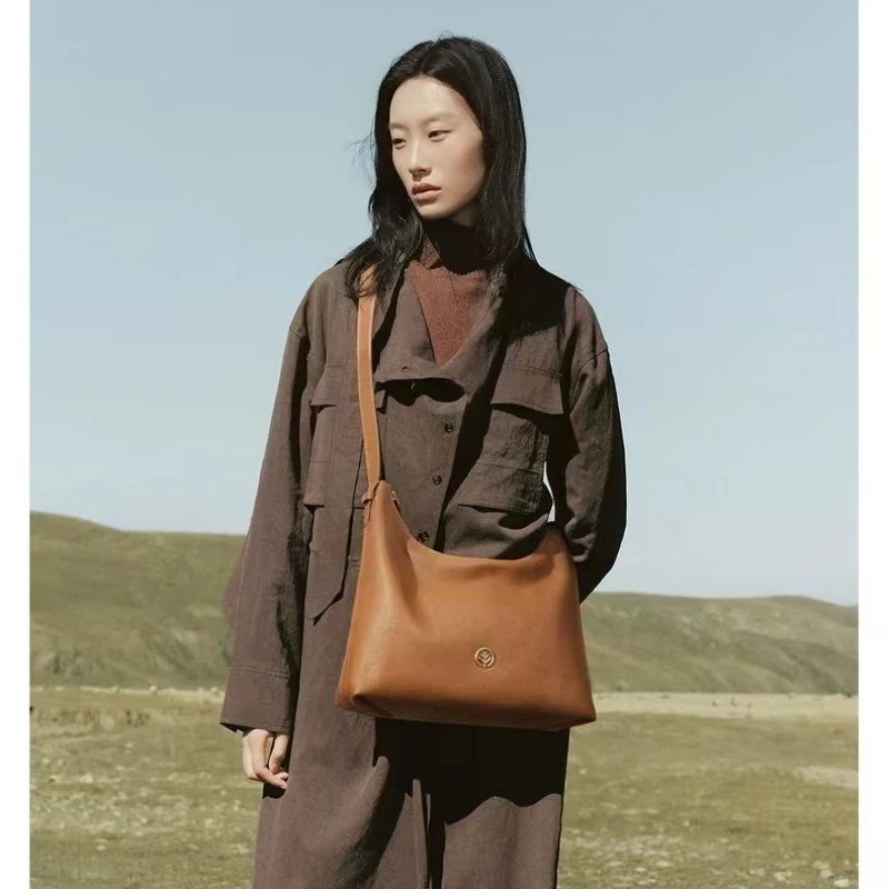 BAGTREE Commuter Bag Top-grain vegetable-tanned cowhide hobo bag Casual single-shoulder bag