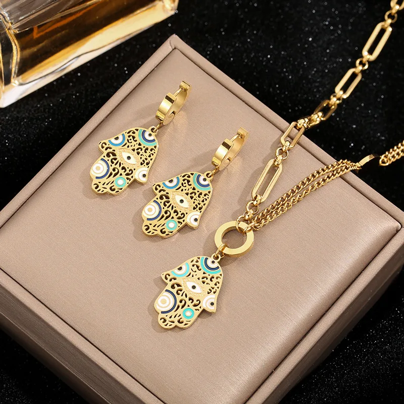Romatic Chic Sunshine/Heart Pendant Necklace Turkish Eyes Collar Female/Male Stainless Steel Golden Chunky Jewelry Gift