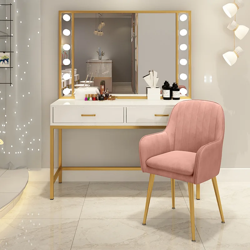 Light luxury makeup table with light, modern and minimalist wedding dress shop, beauty salon, dressing table, makeup artist's de