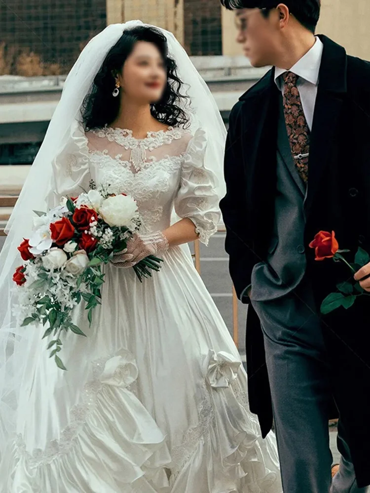 Ele Satin Wedding Dr 2024 New Sle Outdoorsy Forest Theme Guest eeting Dr High End Vintage Feel Puffy Skirt