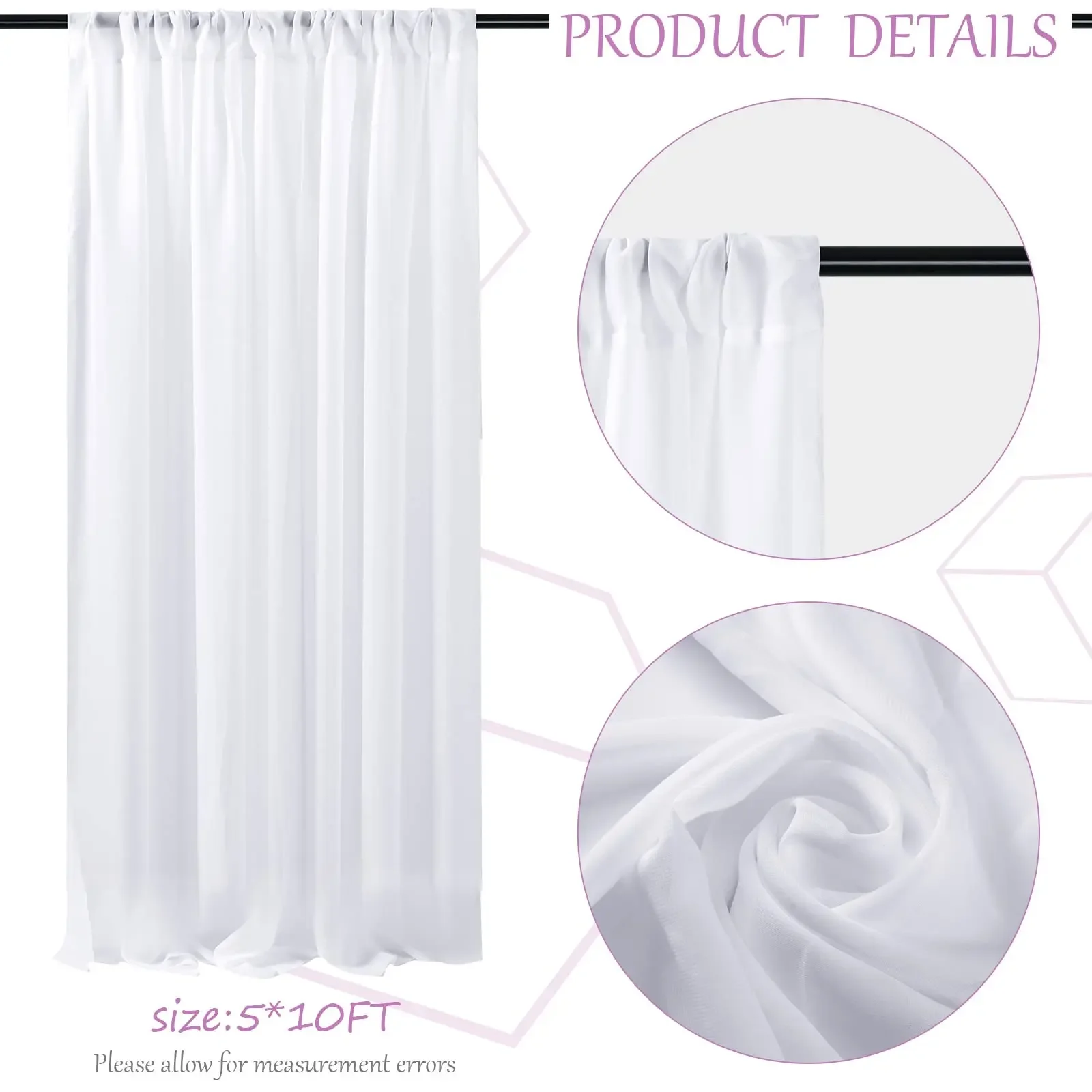 ستائر خلفية من الشيفون الأبيض ستائر من قماش الشيفون للتجاعيد لتزيين حفلات الزفاف على شكل قوس