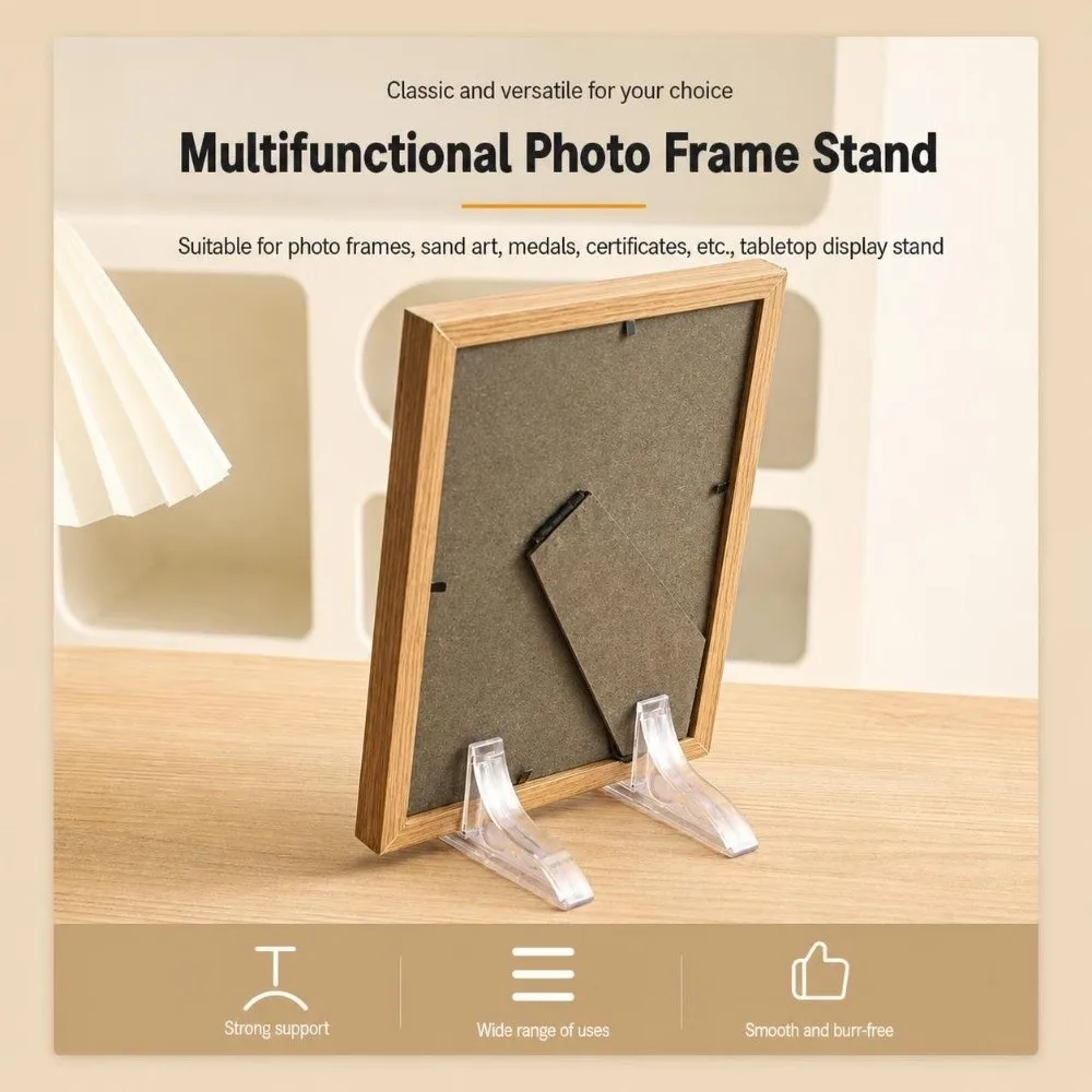 2Pcs Plastic Photo Frame Stand Clear/Black Multi-Purpose Picture Easel Holder Tabletop Photo Holder