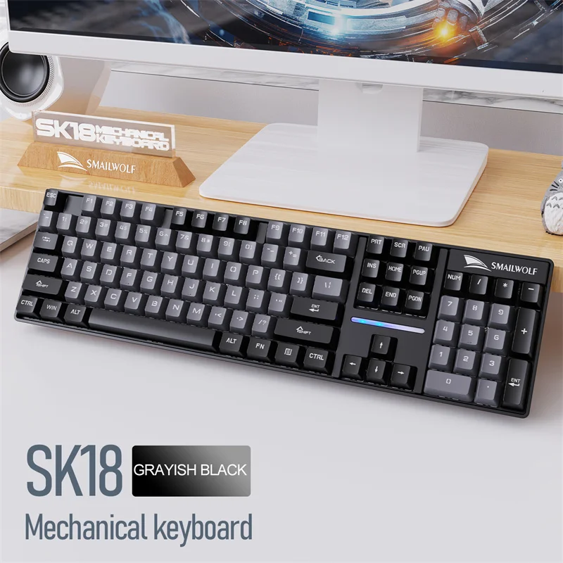 قطعة واحدة من لوحة المفاتيح الميكانيكية Smailwolf SK18 ذات 104 مفتاحًا - مفاتيح خضراء مضيئة، متوافقة مع أجهزة الكمبيوتر المحمول/سطح المكتب، للمنزل والمكتب