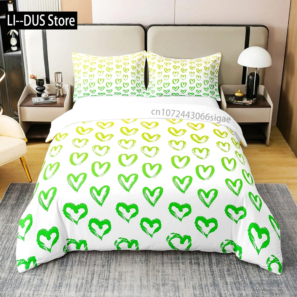 

Day of Love Hearts Cartoon Decorative Quilted 3 Piece Coverlet Set with 2 Pillow Shams, Twin Full Queen King Size,Bedroom Decor