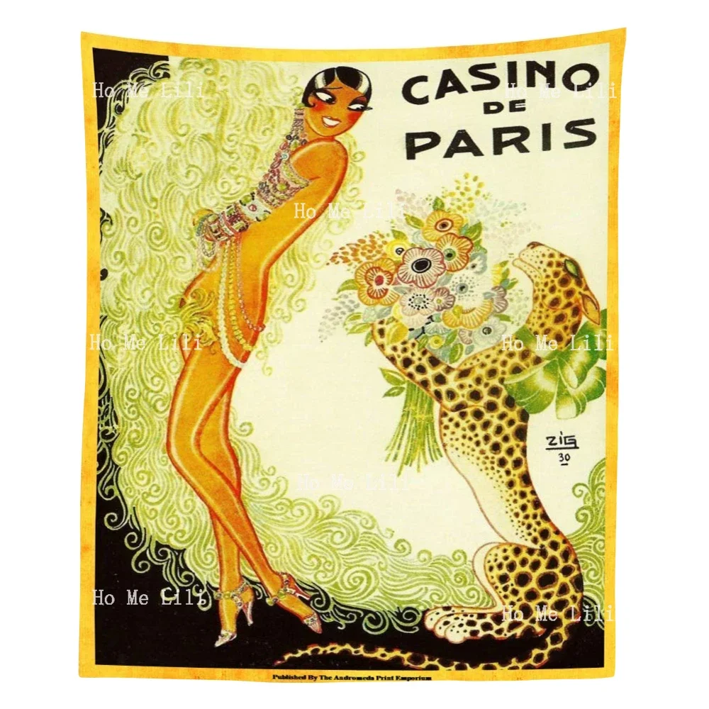 Retro French Culture Sexy Women And Leopards Aris Casino Art Poster Prints Tapestry By Ho Me Lili For Dorm TV Background Decor