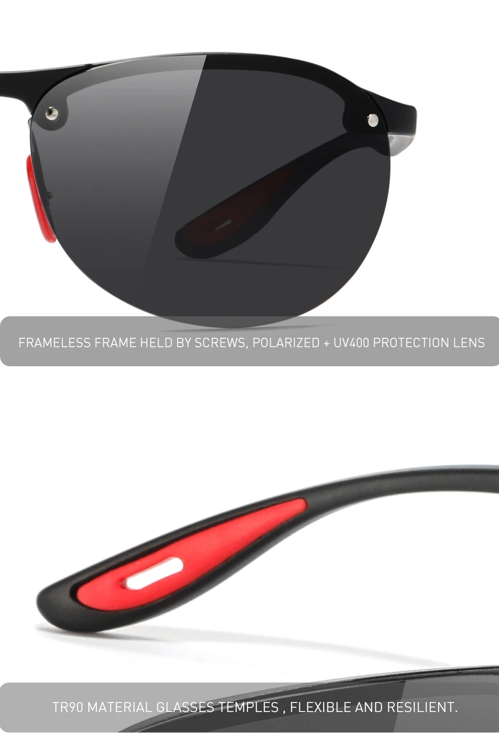 KDEAM Ultraleichte polarisierte Sonnenbrille für Herren, sportlich, elastisches TR90-Material, große Größe, 63 mm Linsenbreite, Angelbrille – Detail 4
