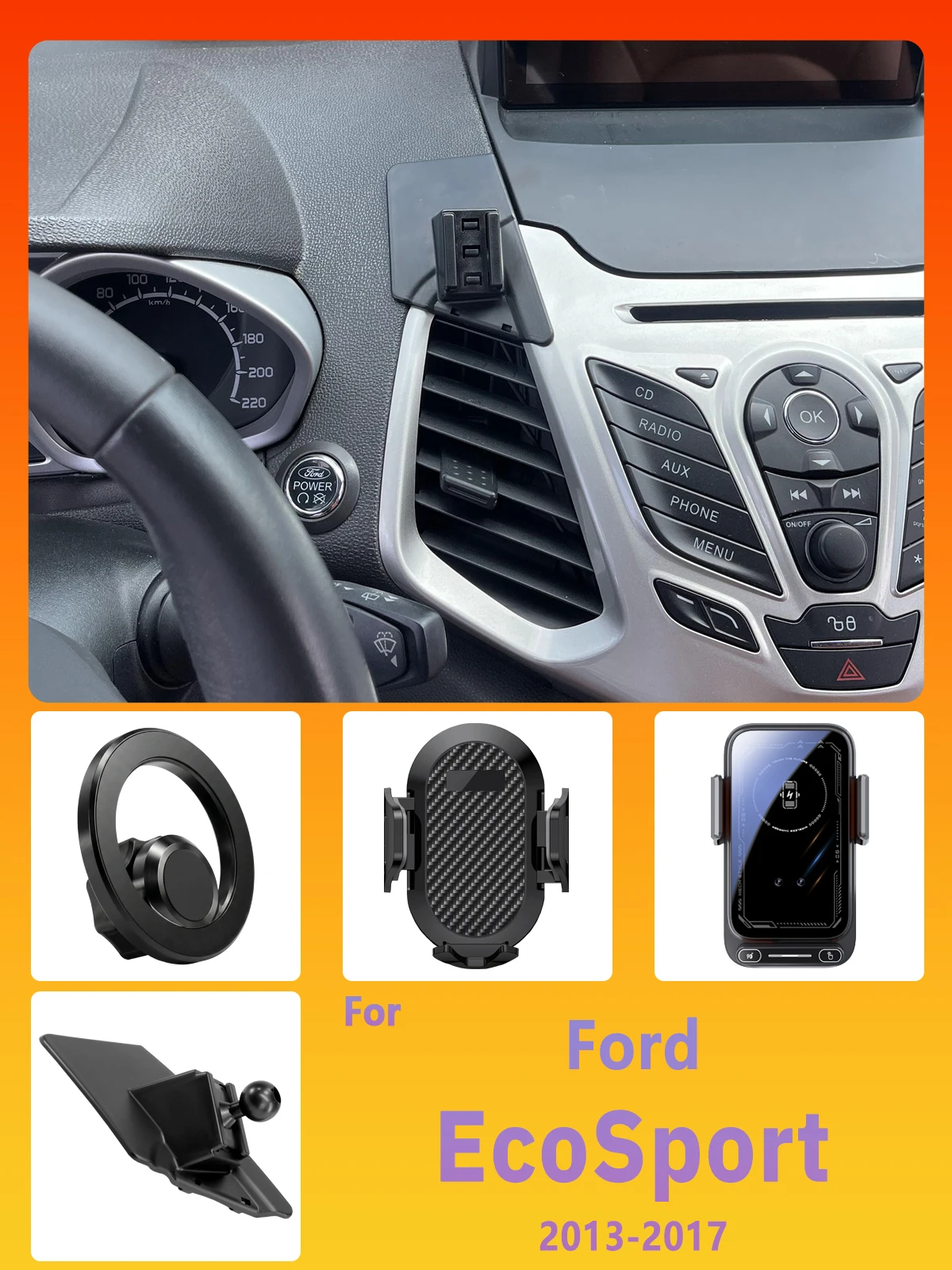 Entwickelt für Ford EcoSport 2013-2015 2016 2017, Handyhalterung, magnetische Autohalterung, intelligente Sensorik, kabelloses Laden, Ein-Touch-Freigabe – Detail 1