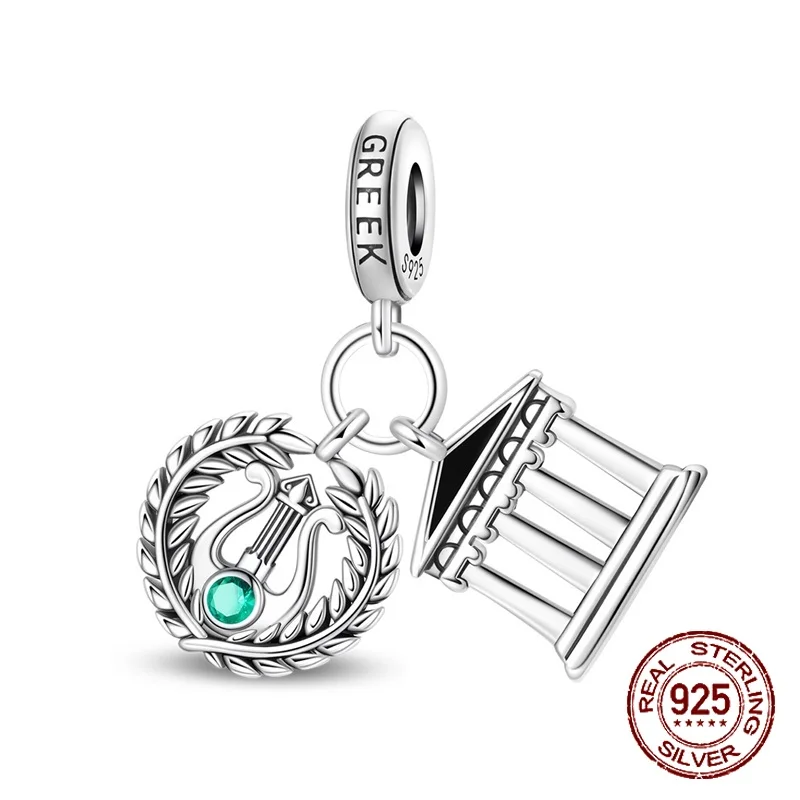 

925 Sterling Silver Ancient Greek Architecture Parthenon Harp Pendant Charm Fit Original Charm Bracelets Women DIY Jewelry Gift