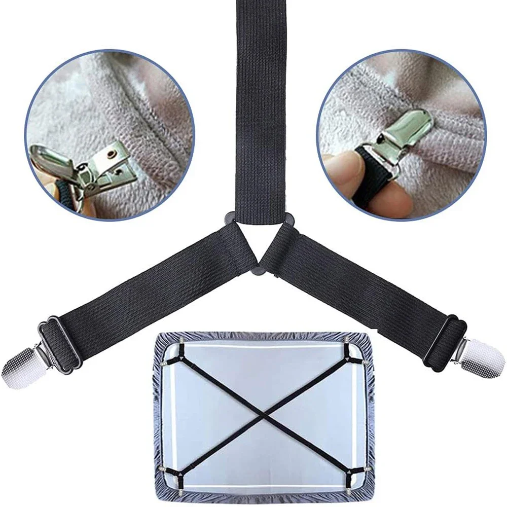 2PCS Sheet Fastener Fixing Straps Adjustable Cross Elastic Straps Flat Fit Sheet Clips Mattress Cushions Sofa Cushions Kit