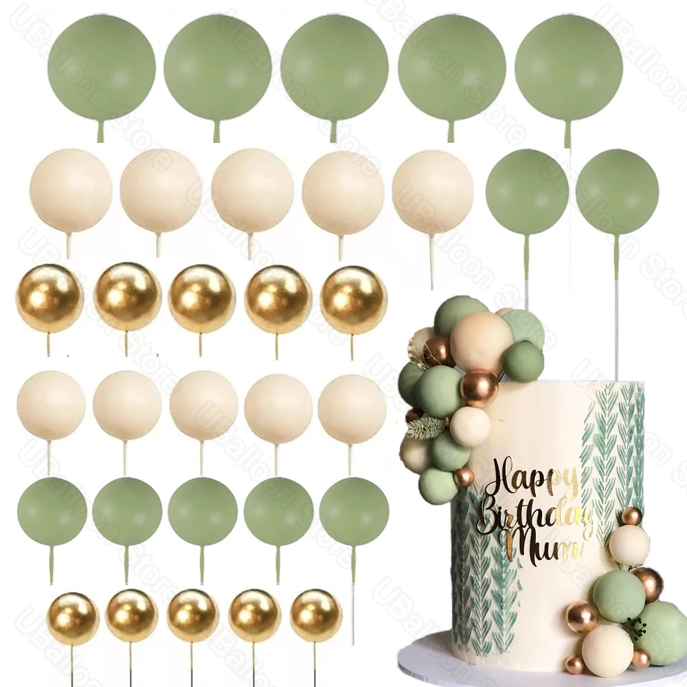 35 Stück rosa Kugeln zur Kuchendekoration, 2-4 cm, goldfarbene Boho-Haut, zartrosa Kuchendekorationen für Geburtstag, Hochzeit, Babyparty, Kuchenzubehör – Detail 11