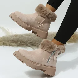 Thick Plush Snow Boots Women Faux Suede Non-slip Winter Boots Woman Keep Warm Cotton Padded Shoes Platform Ankle Booties 2023