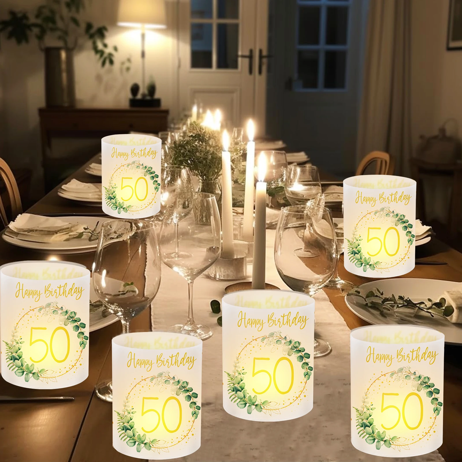 12pcs birthday candle holder set, 20/30/40/50/60/70 anniversary celebration, happy birthday table decoration, desktop decorative