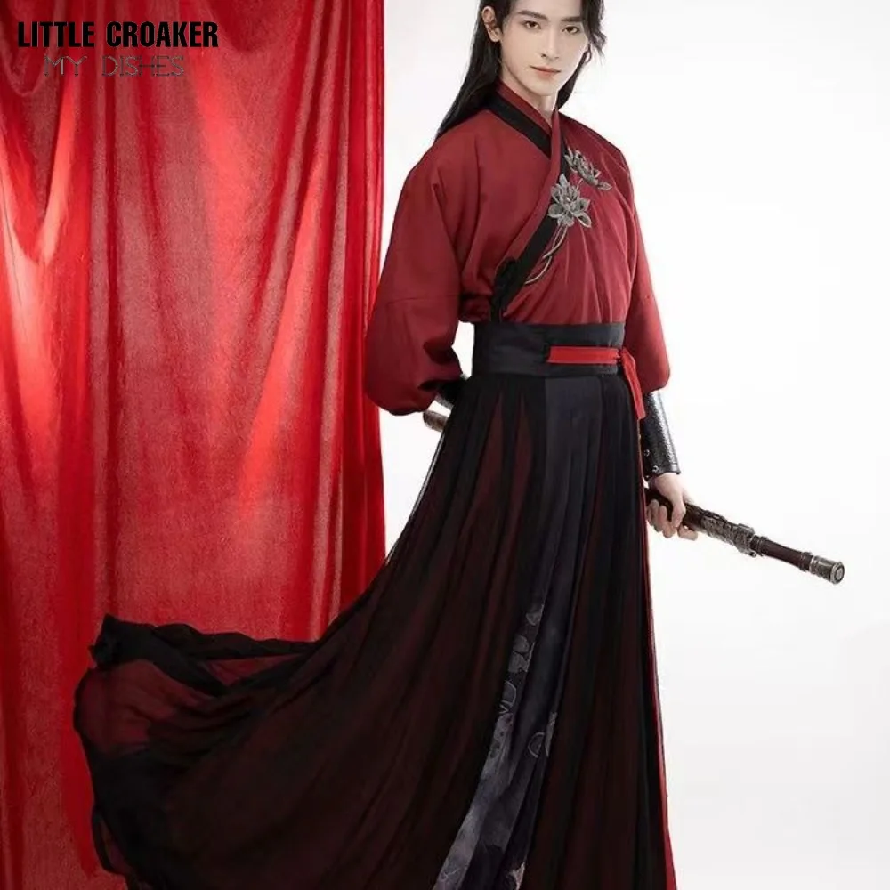 Disfraz de Cosplay de nobleza de Halloween para hombres, ropa tradicional china de gran tamaño, traje de Hanfu Wuxia Vintage rojo y negro