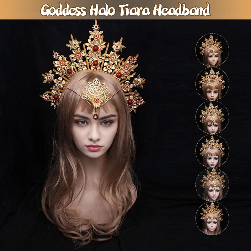 Gothic Lolita Tiara Crown Halloween Decor Sun Goddess Baroque Crown Headpiece Church Mary Baroque Tiara DIY Material Parts