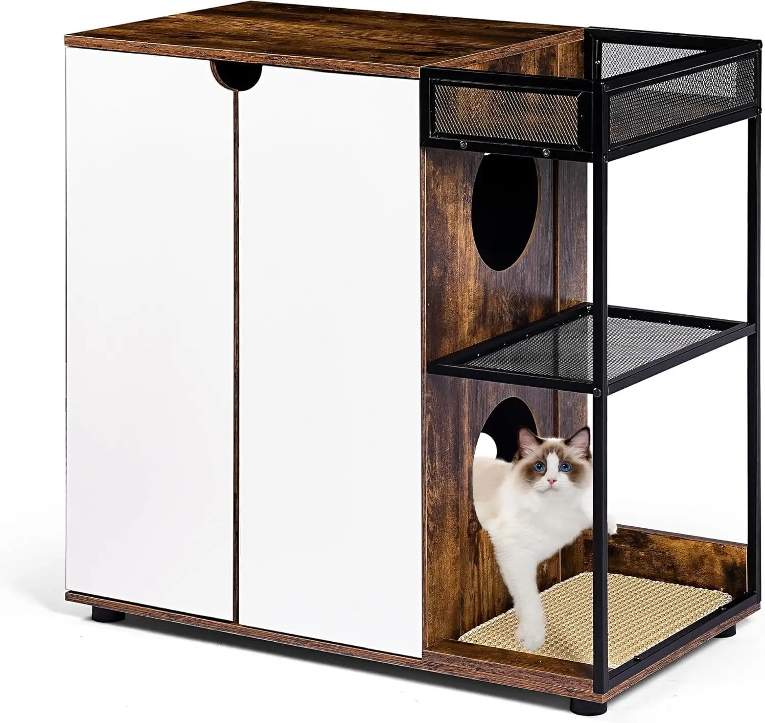 

Litter Box Enclosure for 2 Cats - Cat Litter Box Furniture, Enclosed Cat Litter Boxes, Cat Furniture Cabinet -Rustic Brown