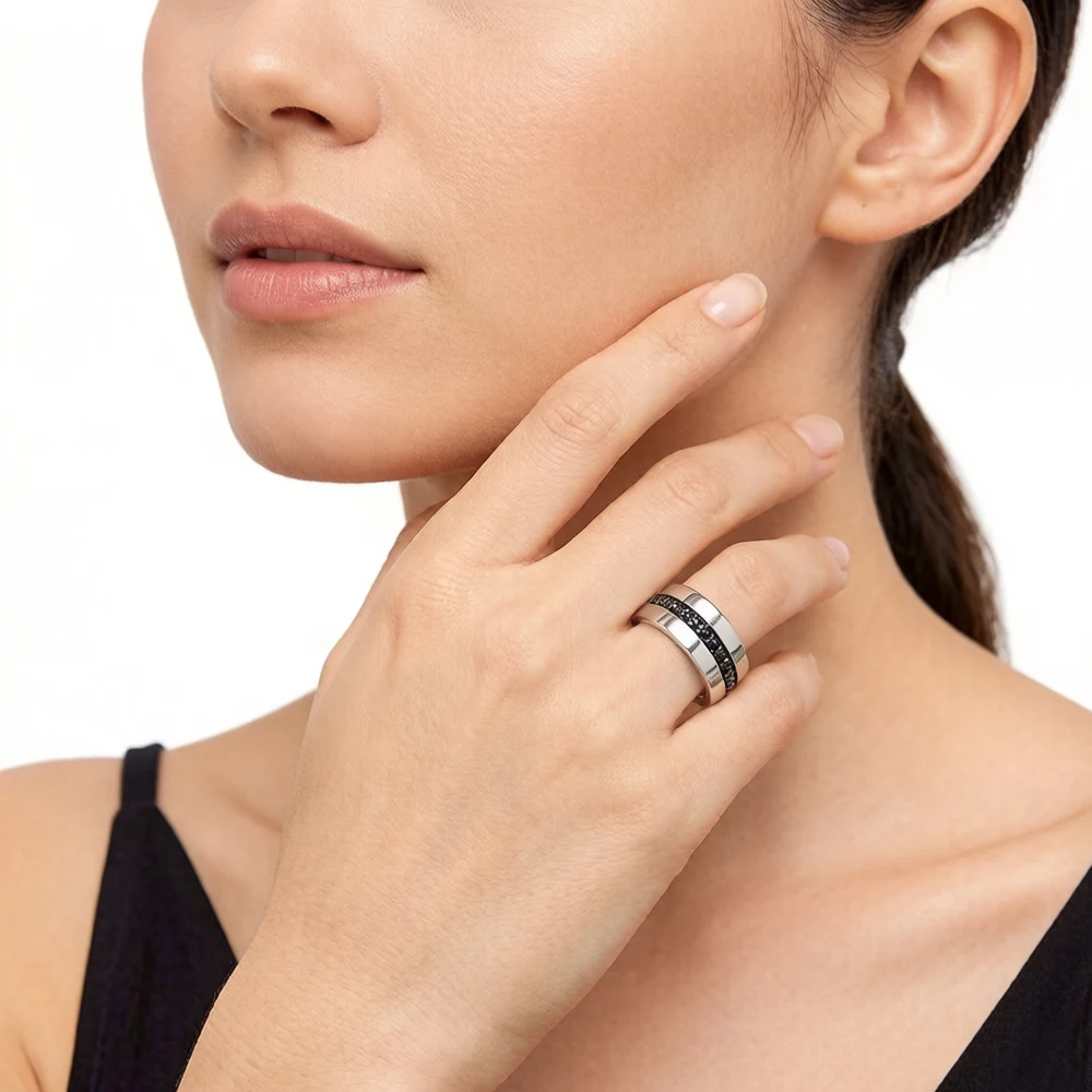 Band Ring Eternity Classic Black Europe Style Fine Jewerly For Men & Women Gift In 925 Sterling Silver