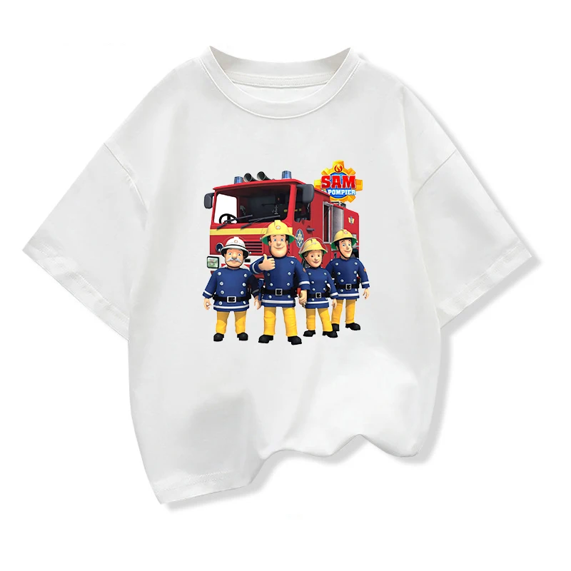 Summer Kids Funny T-Shirt Sam Fireman Firefighter Design T Shirt Boys/Girls Great Kawaii Short Sleeve Tops Children's