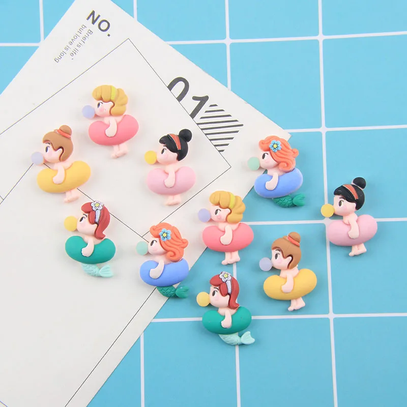 10pcs Kawaii Mermaid Resin Flatback Cabochon Kawaii Craft DIY Hair Bow Accessories Fit Phone Case Decoration Scrapbook Baby Girl