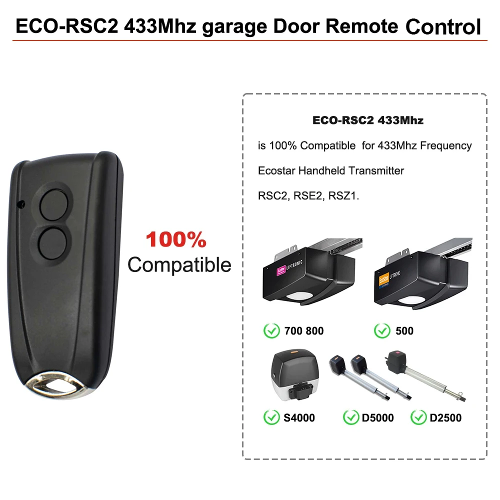 ECOSTAR Control remoto para puerta de garaje de 433MHz Compatible con Transmisor de repuesto modelo Liftronic 500 700 800 RSC2 RSE2 RSZ1 AGS