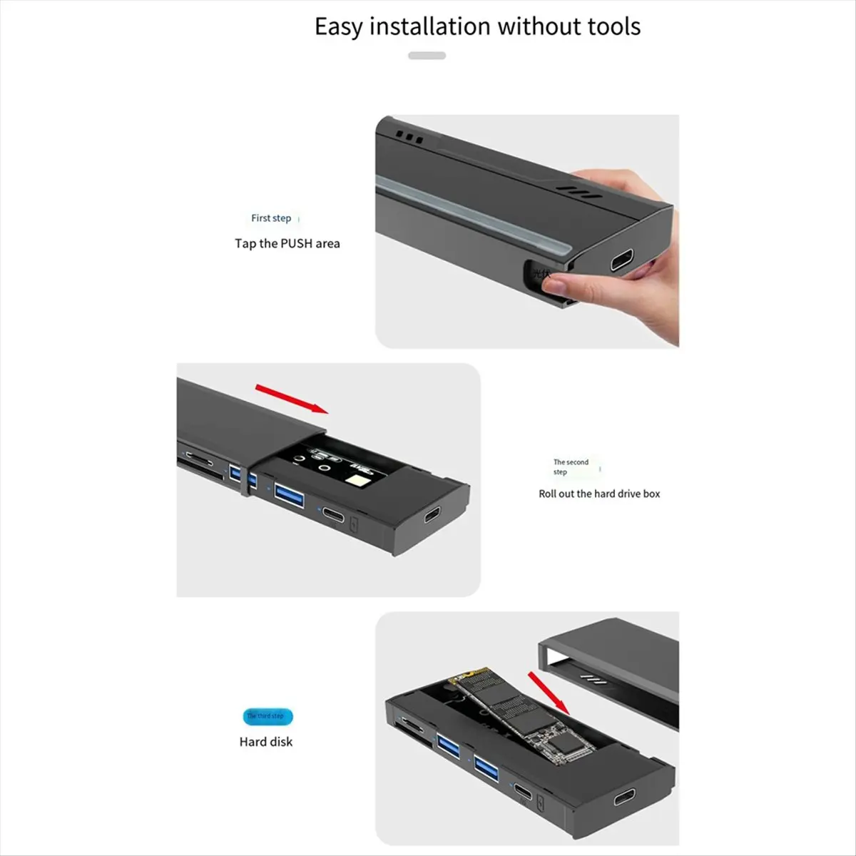Welcome Deal~Multifunctional M.2 Hard Drive Enclosure Supports TF/S D Card NVME/NGFF Protocol Solid State Drive Enclosure-B