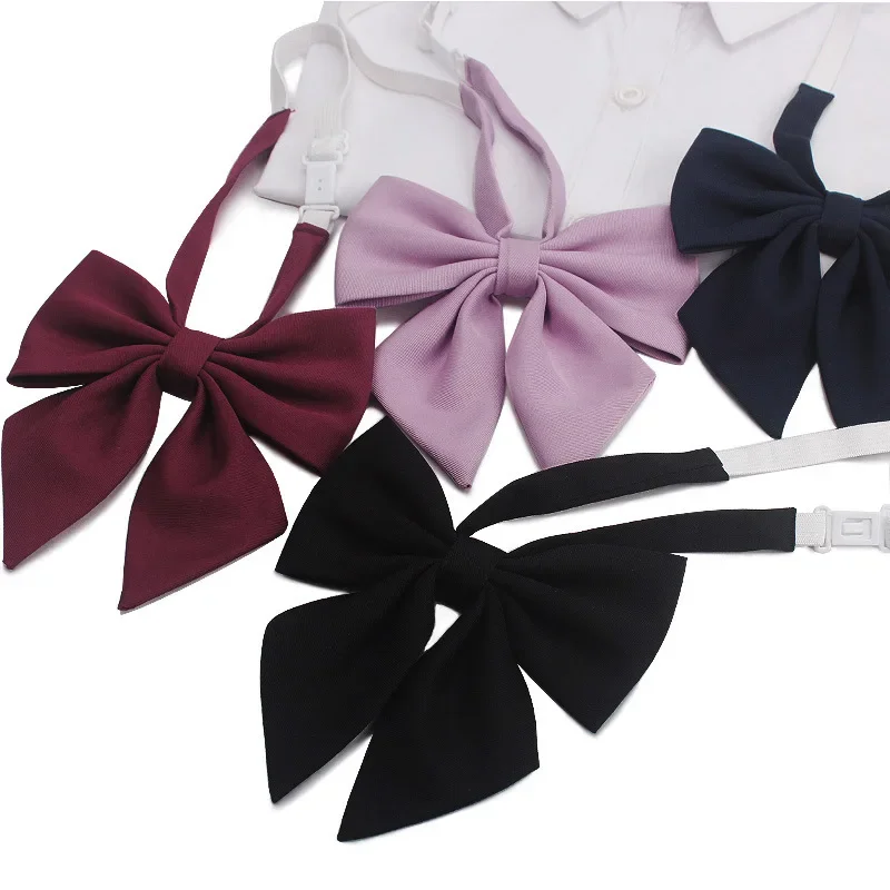 JK Bowties Female Solid Black Red Color Bow Ties Student Style Shirt Collar Neckwear Big Bowknot Formal Dress Accessories