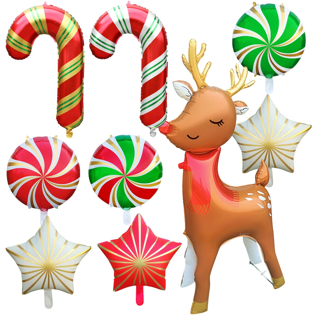 10 قطعة 60 بوصة ثلاثية الأبعاد حامل الأيائل عيد الميلاد قصب شكل احباط بالونات مجموعة ستار كاندي بالون مملوء بالهليوم زينة عيد الميلاد لمتجر المنزل