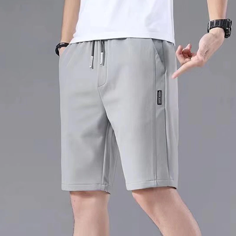 Men's Sports Shorts Solid Color Straight Pattern Loose Type Summer Elastic Waist Drawstring Casual Shorts Jogging Pants For Male