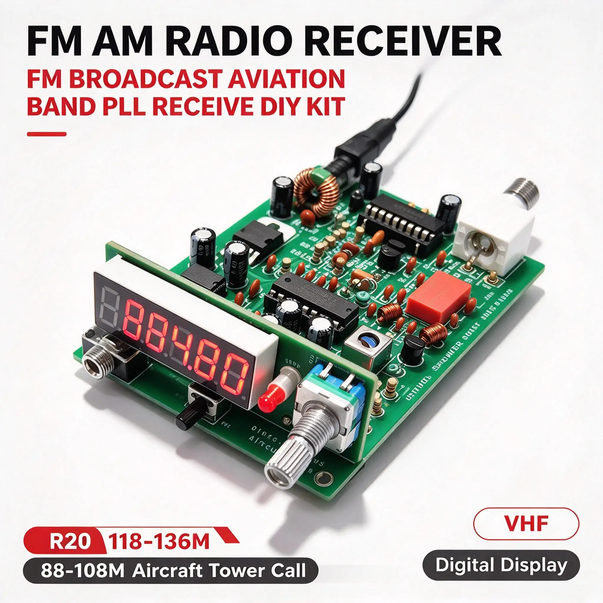 DYKB Aviation Band PLL Receiver Kit FM Radio 88-108MHz 118-136MHz AM Airband DIY Electronic Kit for Ham Radio Scanner