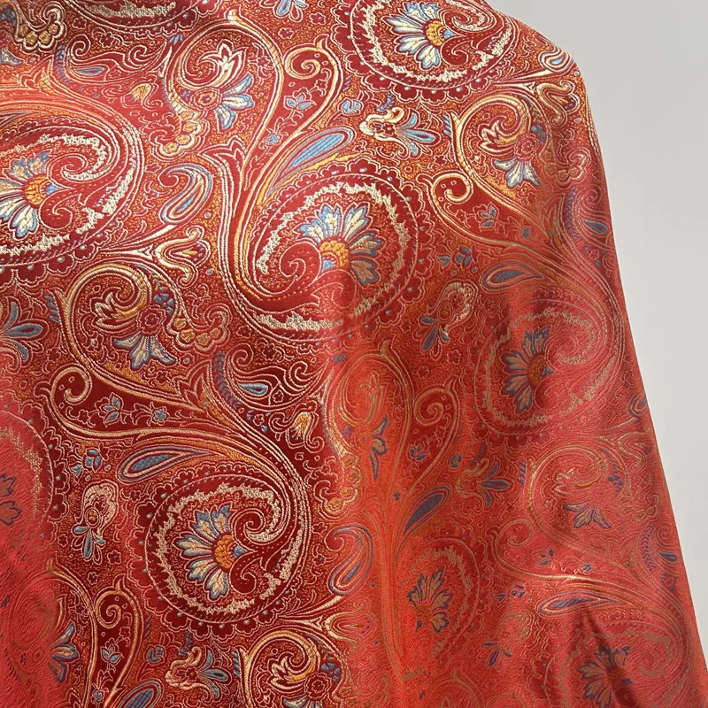 Pre-cut Retro Red Classic Paisley Jacquard Brocade Fabric, Cashew Flower Decoration Fabric for Skirt Vest Coat Pillow Home Decor