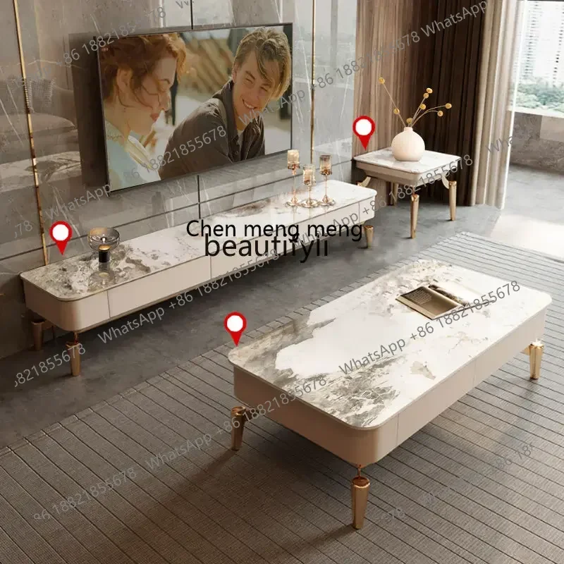 

cn8350 LHY zq Легкая роскошная каменная тарелка, комбинация ТВ-шкафа и чайного столика, французская мебель для гостиной, круглый сервант