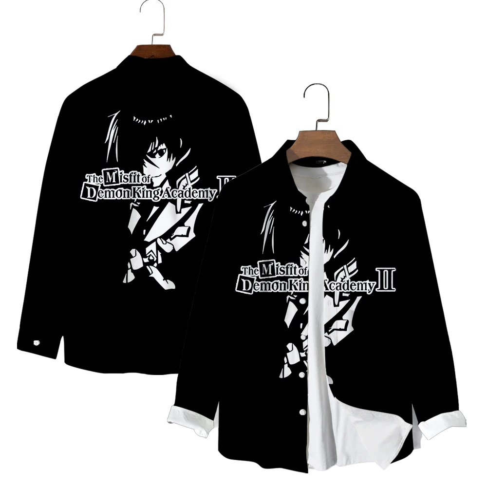 The Misfit of Demon King Academy II Anime Long Sleeve Shirts V-Neck Turn-down Collar Button Shirt Casual Style Tops