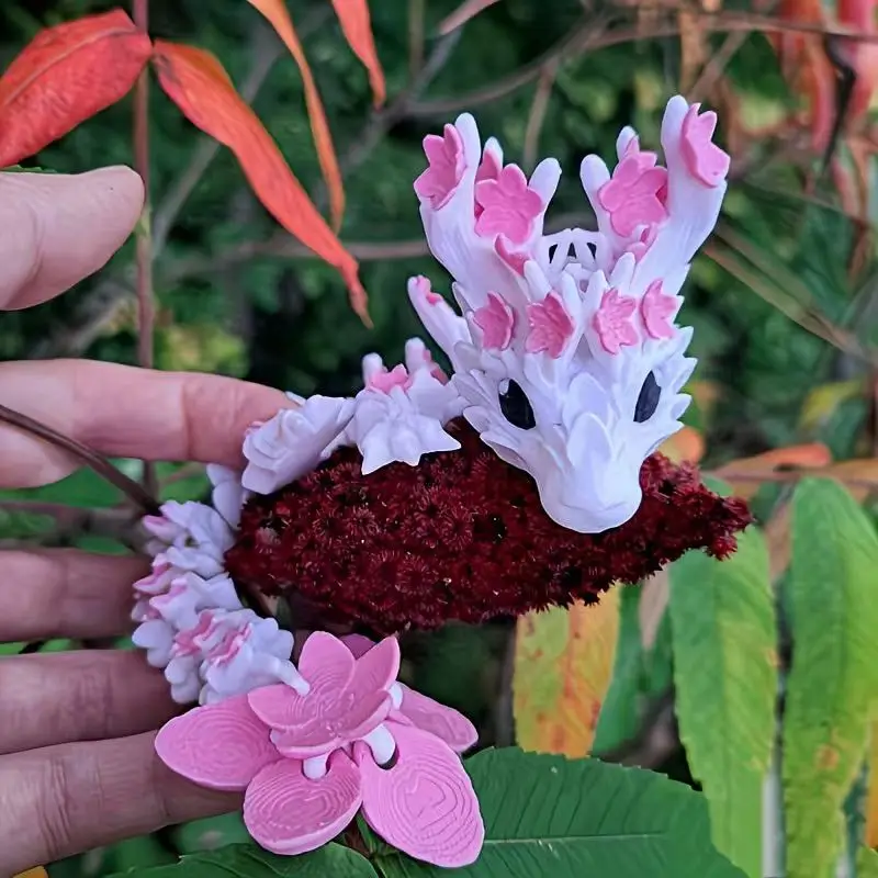

Vibrant 3D Printed Cherry Blossom Dragon - Colorful Intricate Floral Design Statue - Durable Plastic - Home & Car Desk Decor