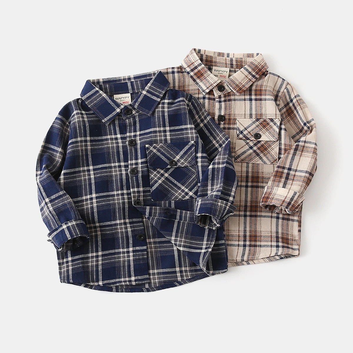Kids Colorblock Plaid Lapel Shirt Long Sleeve Button Down Casual Top Boys Girls Spring Autumn School Uniform Daily Wear 2-12Y