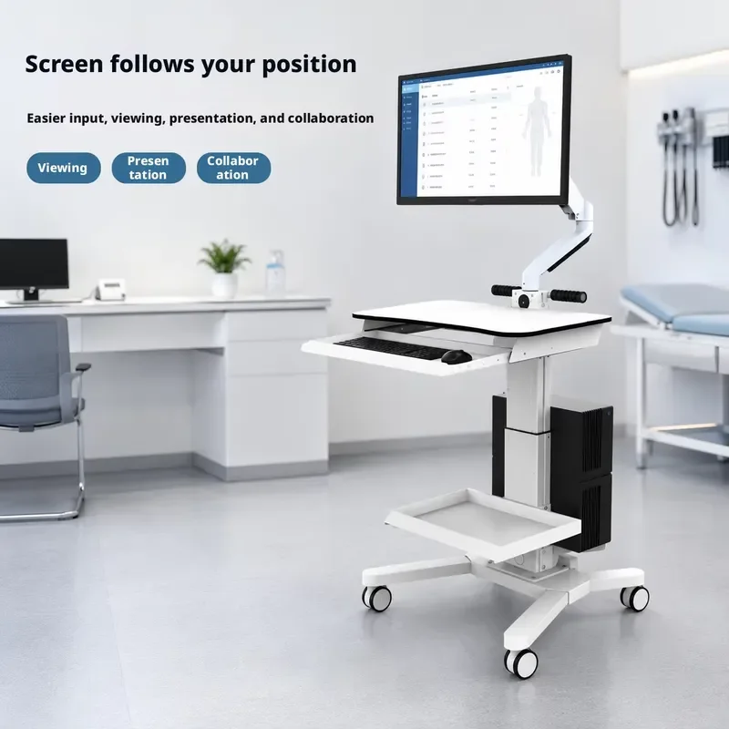 Stable Rolling Single Screen Medical Computer Trolley Mobile Workstation Cart for Ward Outpatient Workplace