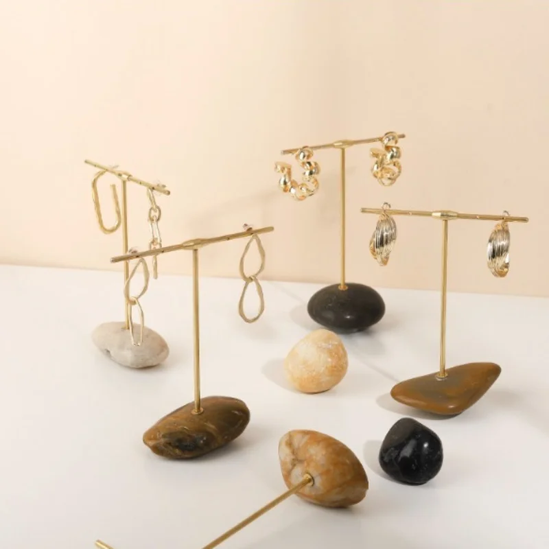 Jeweler Earrings Display Stand Creative Jewelry Displays Holder Counter Ring Display Stands Stone Brass Earrings Storage Rack